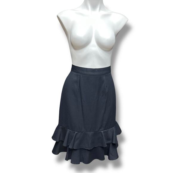 Vtg Worthington Skirt Tiered Ruffle Fit & Flare A Line Black Knee Length Size 6 - Picture 4 of 10